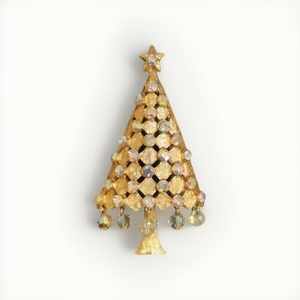 VINTAGE MYLU Christmas Tree Brooch,  Aurora Borealis Crystal's, 1960's